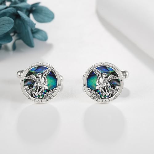 Comapss/Viking/Airplane/Sanit Michael/Firefighter/Masonic/Guitar Cufflink 925 Sterling Silver Abalone/Black Onyx Cufflinks for Men Tuxedo Shirt Executive Groom Father Wedding Present for Men3