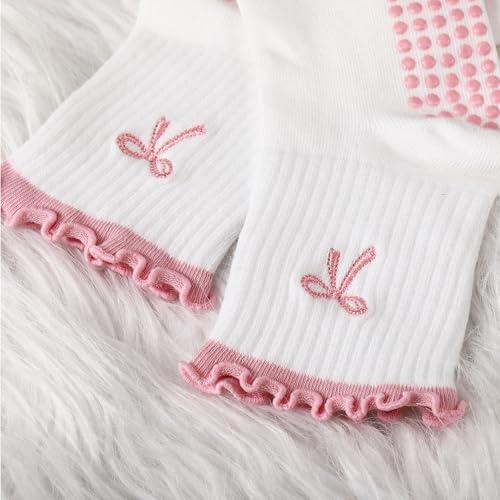 Image of Jeyiour Summer Cute Pilates Socks Women Bow Nonslip Ruffle Yoga Socks with Grip Barre Pilates Gift for Work Dance Fitness