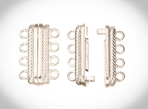 4-Strand Magnetic Multi-Strand Clasp Silver Plated Copper 23x14mm (Pack of 4 Sets)