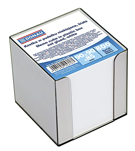 DONAU 7492001PL-09 Boîte à bloc-notes écologique non collée dans une boîte en plastique Environ 800 feuilles 90 x 90 x 85 mm Blanc