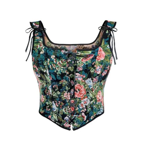 Womens Renaissance Corset Floral Lace Up Boned Bustier Vintage Corset Bodice(Z3878BU 2XL)