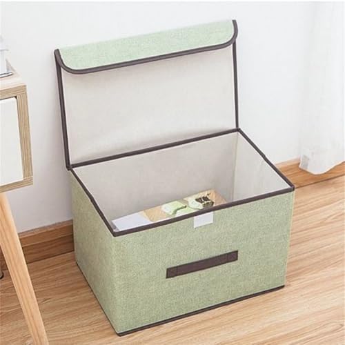 Image of Anayo Foldable Storage Boxes with Lid, Wardrobe Storage Basket Shelf Organizer Bins for Clothes, Toys, Books - Pack of 2 (Green)