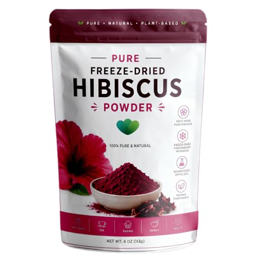 100% Pure Hibiscus Powder – Food Grade Freeze-Dried Superfine Hibiscus Flower Powder, 100% Natural, Non-GMO & Vegan | No Added Sugar | Tart Floral Flavor for Tea, Lemonade, Smoothies & Recipes