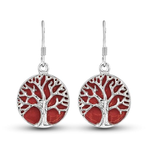 AeraVida Mystical Tree of Life Reconstructed Red Coral Inlay .925