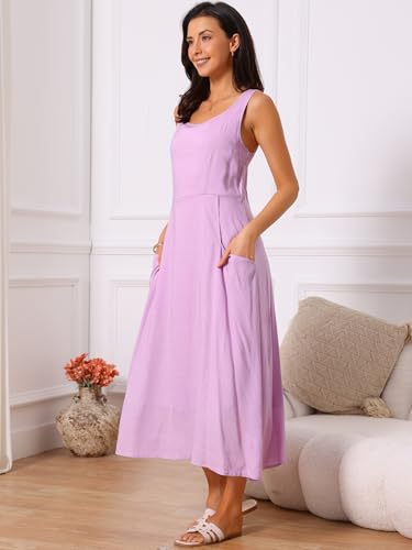 Image of Seta T Women's Linen Dresses Summer Sleeveless Sundress Casual Loose Flowy Midi Tank Beach Dress