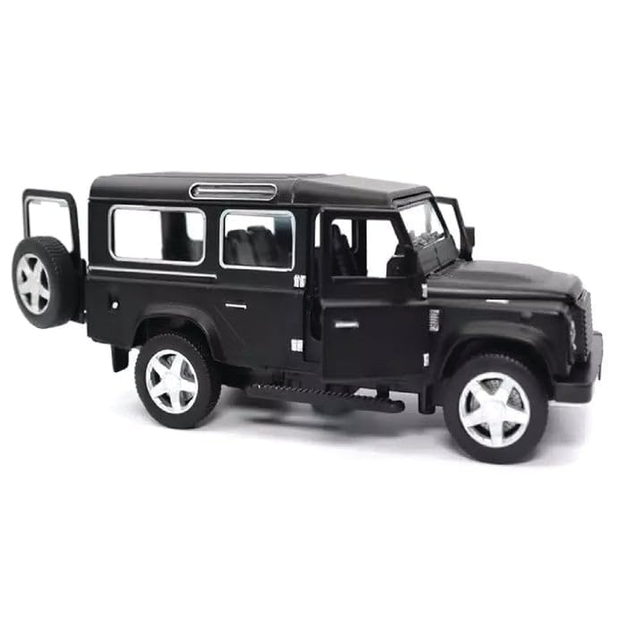 Image of Kids Model 1:32 Defender Die Cast Metal Car Pull Back Action Opening Doors with Realistic Engine Sound Lights Toy Car Gift for Boys - Black