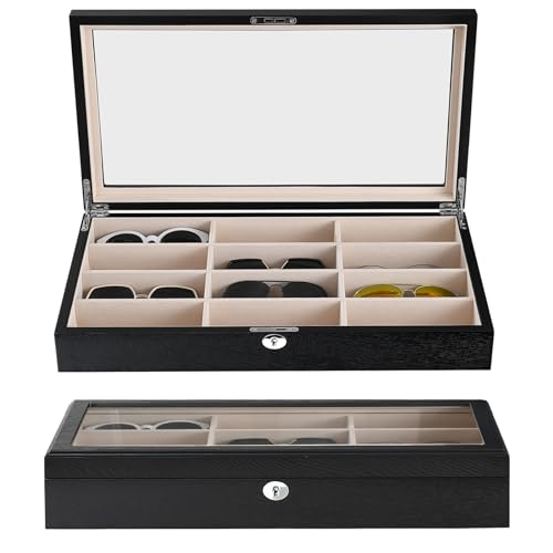 SYENS Wood 12 Slot Sunglasses Organizer Box, Glasses Display Case,