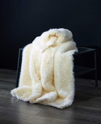 De Moocci Luxury Fashion Tip Dyed Faux Fur Throw, White Milk