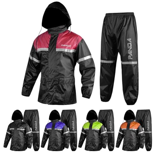 Motorcycle Rain Suits for Men & Women Bikers Riding 2-Pieces Camping Fishing Hunting Outdoors Reflective Waterproof Rain Gear (RED, 4X-LARGE)