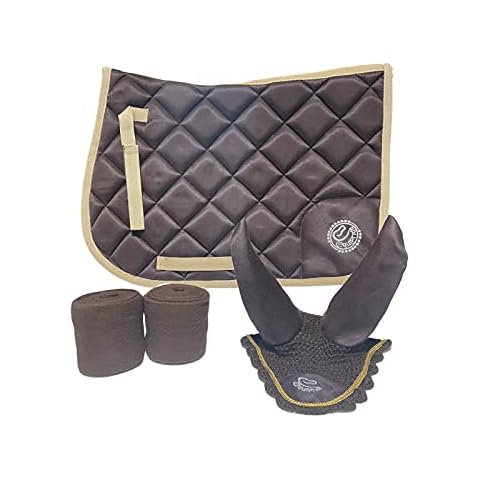 Countrypride EQUIPRIDE GP SADDLE PAD AP SADDLE SET WITH MATCHING EARS & BANDAGES BROWN (Full/Cob) Cover