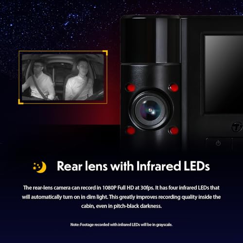 Transcend 64GB, Dual 2K+1080P Dash Cam Front and Rear Inside, 140 Wide-Angle, 2.4 Display, Built-in WiFi GPS,G-Sensor, Night Vision, Loop Recording, Parking Mode, ADAS, for Cars Taxi - TS-DP550B-64G by Transcend - Image 4