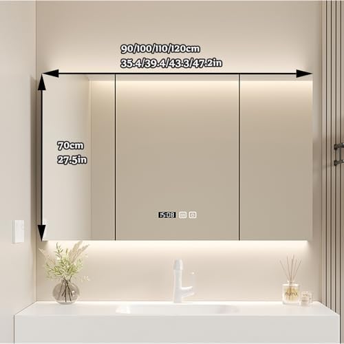 Wall Mounted Bathroom Mirror Cabinet - Stylish Storage Solution for Home, Apartment & Hotel (110x70cm/43.3x27.5in) - Space-Saving Design with Reflective Surface