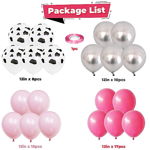 Image of Hot Pink Silver Cow Balloons Disco Cowgirl Birthday Last Rodeo Party Decor | Bachelorette Bride to be Baby Bridal Shower Western Cowboy 12INCH Pink Silver Helium Latex Balloons for Arch