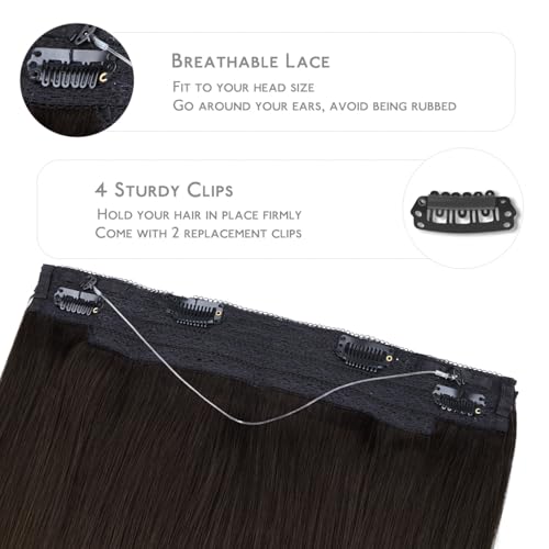 Image of WENNALIFE Wire Hair Extensions Real Human Hair 14 inch 75g Ombre Dark Brown to Light Chestnut Brown Remy Hair Extensions Invisible Transparent Wire Fish Line Straight Real