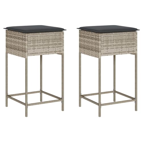 Makastle Tabouret de Bar Jardin avec Cadre en Acier Lot de 2, Chaise Haute avec Coussin et Repose-Pieds pour Patio Balcon, Gris Clair et Gris Foncé 40 x 40 x...