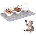 Phoetya Cat Bowl Set of 3, Ceramic Cat Food Bowl with Stand Pet Bowl Mat Tilted Elevated Cat Feeding Station Kitten Food Storage Bowls Anti Vomiting Raised Puppy Dish Feeder