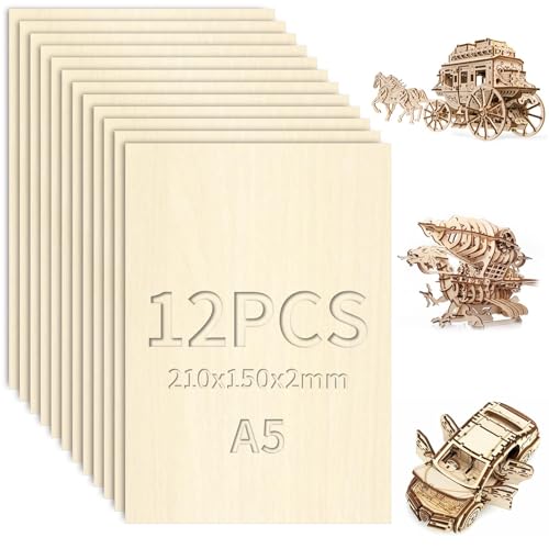 XRXYMQ 12 Stück Sperrholz 2mm Holzplatten zum Basteln A5 Sperrholzplatte 210x150 mm Balsaholz Pappelsperrholz 2mm für Laserbearbeitung DIY Holzarbeiten Deko Geschenke Modellbau Gemälde
