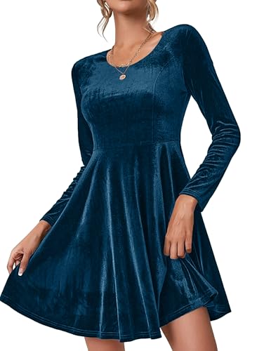 Zeagoo Vestido de Terciopelo para Mujer - Elegante Atuendo de Navidad e Invierno, Manga Larga, Cuello Redondo - Ideal para Noche, Cóctel y Fiestas