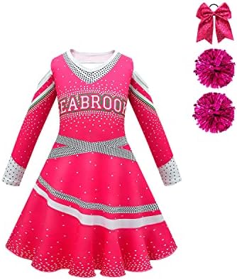 ZIVANTO Zombies Costume for Girls Halloween Cosplay Dresses Christmas Toddlers Cheerleader Outfits Skirt Cheerleading Party Role Play School Uniform Basketball Performance Dress-Up Pom Pom 110