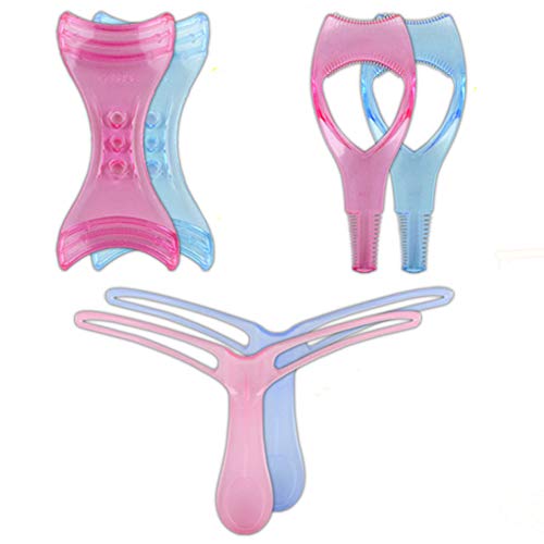 6Pcs Magic Plastic Makeup Tool Eyebrow Shaping Stencil Mascara Shield Applicator Guard Upper Lower Mascara Guide Tool Eyelash Lash Comb (2 Sets, Pink and Blue)