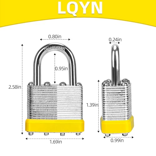 Image of Padlocks with Same Key, LQYN 100 Pcs Laminated Keyed Padlock (1-9 /16 inch, 40mm), Keyed Alike Locks, Normal Shackle, for Storage Locker, Hasp Latch, Toolbox, Sheds