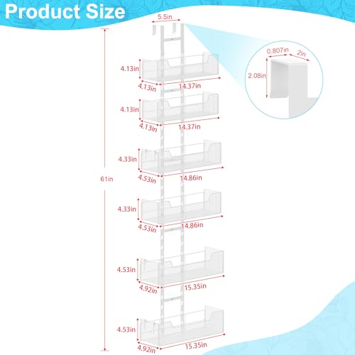 Hongtamoya Adjustable Over The Door Organizer, Metal Hanging Door Organizer with 6 Baskets and 5 Hooks, Behind The Door Storage for Closet Pantry Cabinet Kitchen Bathroom, White by Hongtamoya - Image 4