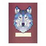 2x Starke Wildtier DIN A4 Schulhefte, Rechenhefte mit polygonalem Wolf in rot Lineatur 29 (kariertes/rautiertes Heft)