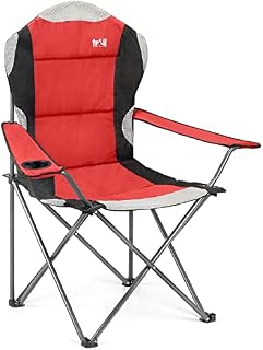 High Back Folding Camping Chair, Luxury Padded Seat, Heavy Duty Tubular Steel, Cup Holder Armrest, Lightweight Portable, Outdoor Garden, Carry Bag