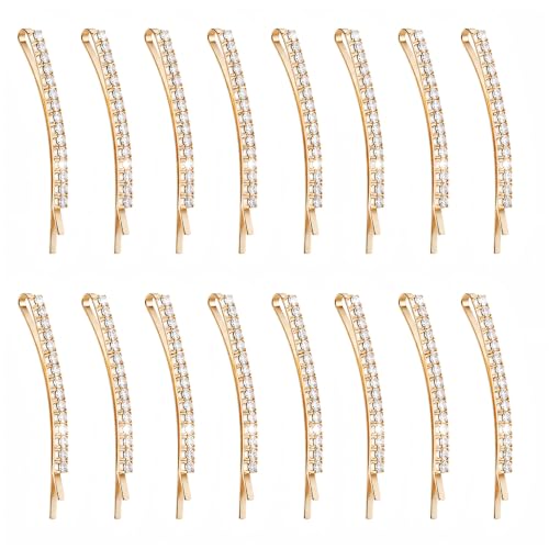 TecUnite 16 Pcs Rhinestone Bobby Pin Decorative Hair Pin, Gold