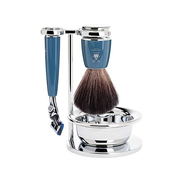 MÜHLE Vivo Rasierset kompatibel mit Gillette Fusion, Pinsel Black Fibre, Halterung mit Schale - edle Olivenholz-Griffe…