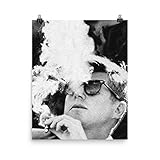 John F Kennedy Cigar and Sunglasses Black and White Poster