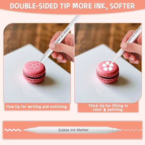 Food Coloring Markers Edible White Ink Pen Double Sided Extra Fine Tip Edible Markers for Fondant Cookie Cake Chocolate Decorating - Set of 3