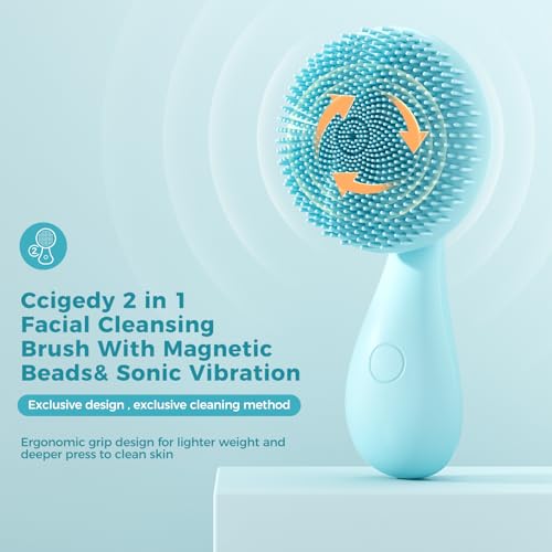 2 in 1 Facial Cleansing Brush, Rotating Magnetic Beads & Massage Cleaning Electric Face Scrubber, Waterproof and Rechargeable Exfoliating Face Scrubber Brush - Image 3
