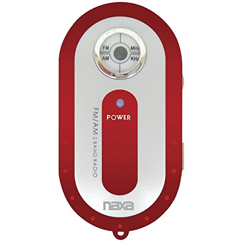Naxa Electronics NR-720 Portable AM/FM Mini Pocket Radio, Rotary Tuning Dial, 3.5mm Headphone Jack, Red (NR-720 RE)