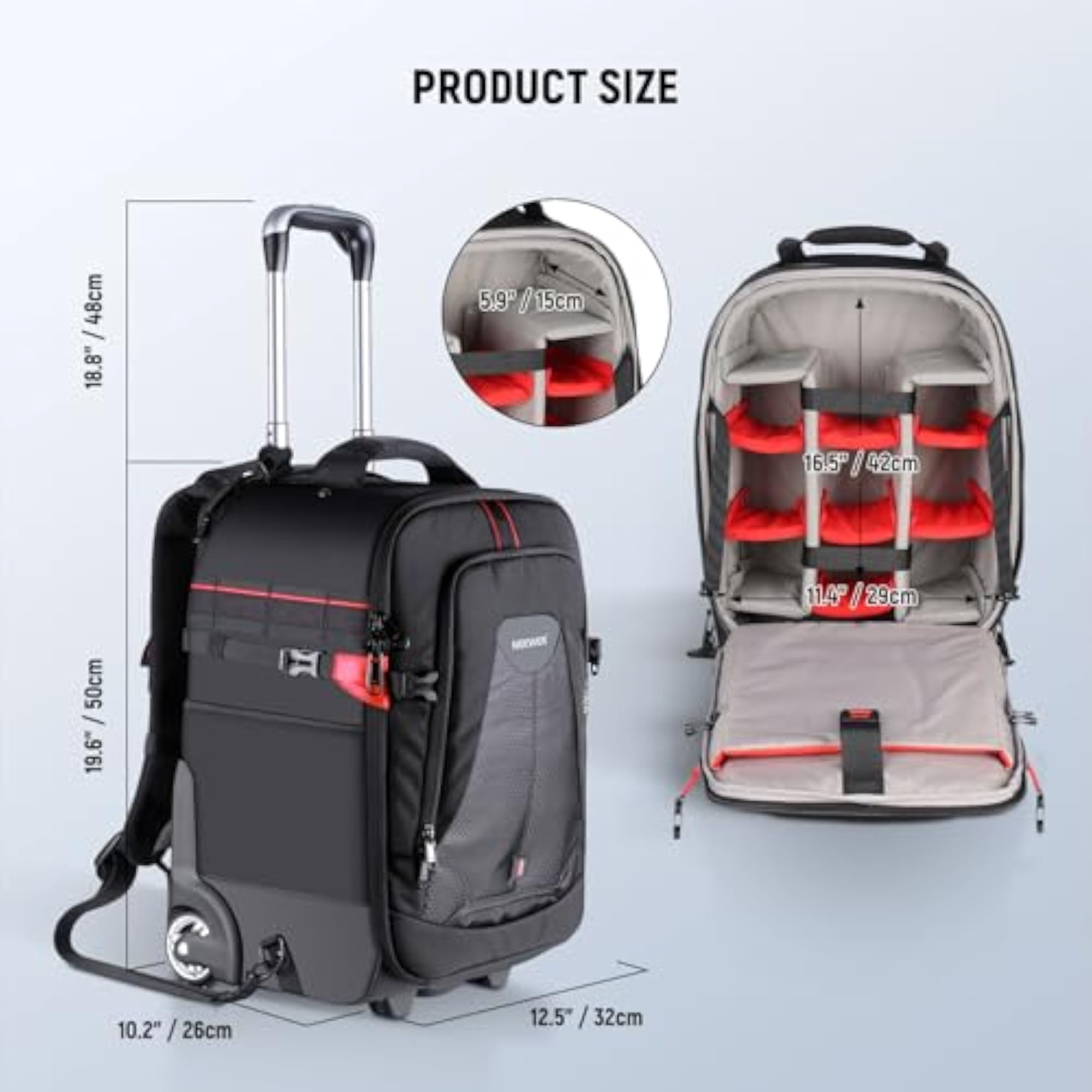 2-in-1 Rolling Camera Backpack Trolley Case with Padded Compartment