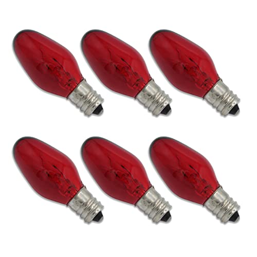 lumenivo 7 Watt Red Incandescent C7 Colored Night Light Bulbs 7W - 6 Pack