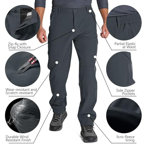 Men's Waterproof Trousers Warm Fleece Lined Ski Snow Pants Windproof Softshell Thermal Winter for Hiking Golf Walking with 5 Zip Pockets(6086, Grey,34) - Image 4