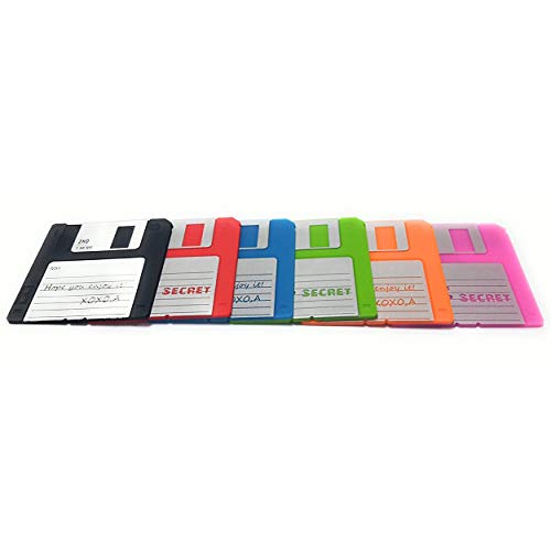 Novelty Floppy Disk Coasters for Drink, Silicone Blanked Label Retro 3.5 Inches Floppy Disk All-Weather Mat 6 Set