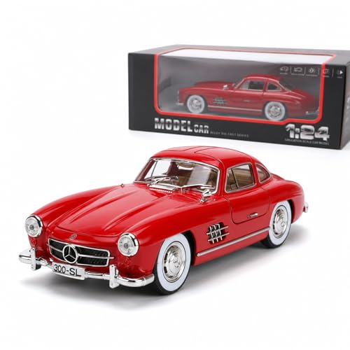 Image of Mercedes Benz 300 SL 1:24 Scale Die Cast Metal Car - Pull Back Classic Gullwing Coupe with Openable Doors & Hood, Lights & Sound, Collectible Showpiece for Kids 6+ & Car Enthusiasts