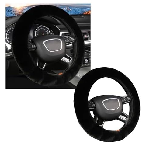 Ziciner Elastic Fuzzy Steering Wheel Cover, 15'' Soft Steering Wheel Protector for Warm Winter, Anti-Slip Fluffy Car Wheel Covers, Universal Car Interior Decor Accessories for Women Men (Black) Cover