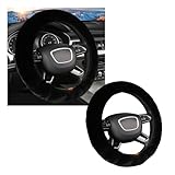 Ziciner Elastic Fuzzy Steering Wheel Cover, 15'' Soft Steering Wheel Protector for Warm Winter, Anti-Slip Fluffy Car Wheel Covers, Universal Car Interior Decor Accessories for Women Men (Black)