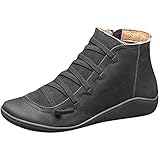  Botines Mujer Invierno Botas Nieve Faux Cuero Zapatillas Cordones Cremallera Ankle Boots Planos Cálido Caminar Trabajo Marrón Azul Gris Rojo Verde 35-43 Gris 37