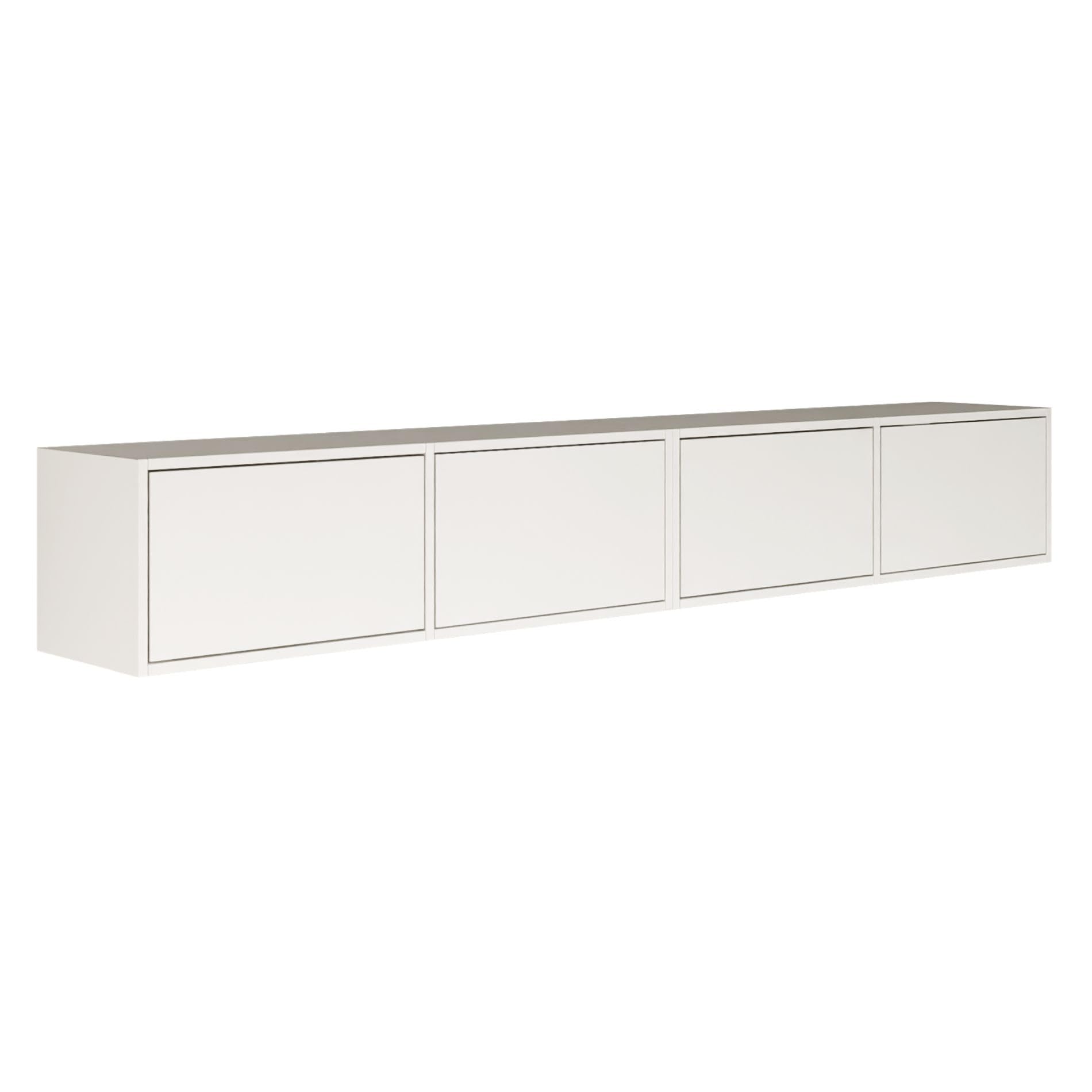 Meuble TV suspendu push-to-open 200 cm avec 4 portes blanches mates pour salon