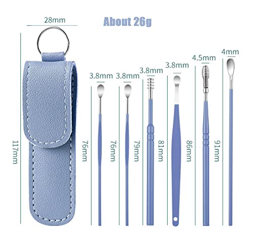 6 Pcs Ear Pick Earwax Removal Kit, Ear Cleansing Tool Set, Ear Curette Cleaner, 360° Spiral Design Ear Canal Cleaner Stainless Steel, With A Storage Box Portable Kit For Home And Travel(Blue) #TOP5
