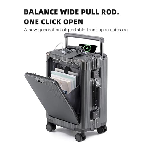 20/24/26Inch Wide Trolley Luggage Front Opening Multi-Functional Small Lightweight Boarding Box Men's Suitcase(Blue,24Inches 600mm)4