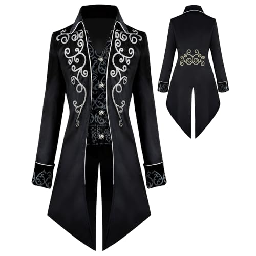 YQVGFBY Chaqueta Steampunk vintage para hombre, abrigo gótico, disfraz de carnaval, ropa medieval para hombre, disfraz de Halloween (negro, XXL)