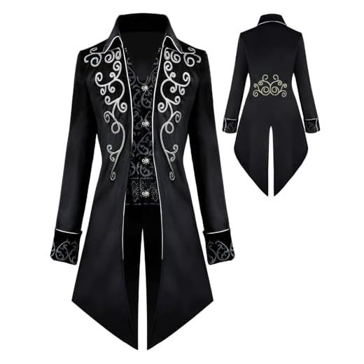 YQVGFBY Chaqueta Steampunk vintage para hombre, abrigo gótico, disfraz de carnaval, ropa medieval para hombre, disfraz de Halloween (negro, XXL)