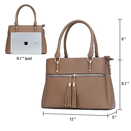 Image of KKXIU Women Purses and Handbags, PU Leather Top Handle Satchel Bag | Removable Long Strap, 3 Zippered Compartments, Crossbody Purse for Ladies, ,Tassel Pendant