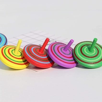 4 Pcs Wooden Classic Colorful Spinning Tops Random Color Developmental Stress Relieve Spinning Tops, Multicoloured, Standard - Image 2