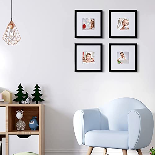 Kinlink 8X8 Picture Frames Black, Square Photo Frames With Real Glass For Picture 4X4 With Mat Or 8X8 Without Mat, Composite Wood Picture Frames For Table Top And Wall Mounting, Set Of 4 #TOP5